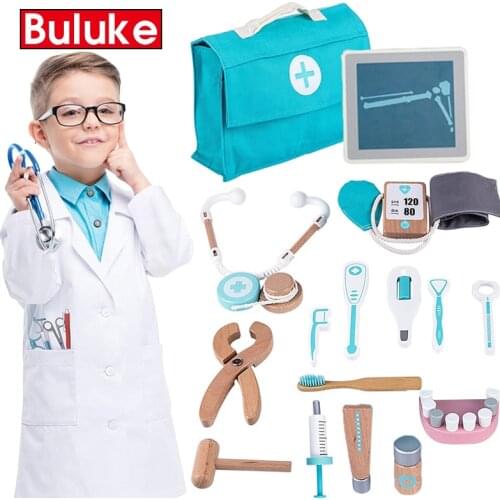 Kids Wooden Doctor Toy Set Simulation Family Doctor Nurse Medical Kit Toy Pretend Play Hospital Medicine Accessorie Children Toy