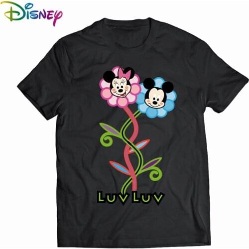 Disney Women clothing couple fashion Mickey mouse cartoon letter printing O-neck short-sleeved cute mouse womens loose T-shirt