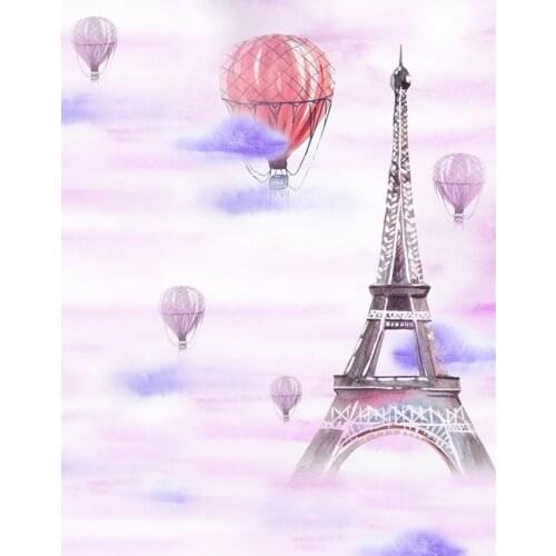Custom Photography Backdrops Eiffel Tower Hot Air Balloons Watercolor Painting Backgrounds for Photo Studio Photophone Customize