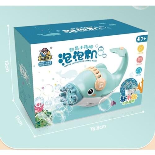 P31B 1Set Green/Pink Dolphin Bubble Toy Bubble Blowing Maker with 10 Hole Blower Interactive Outdoor Kit Electric Beach Toy