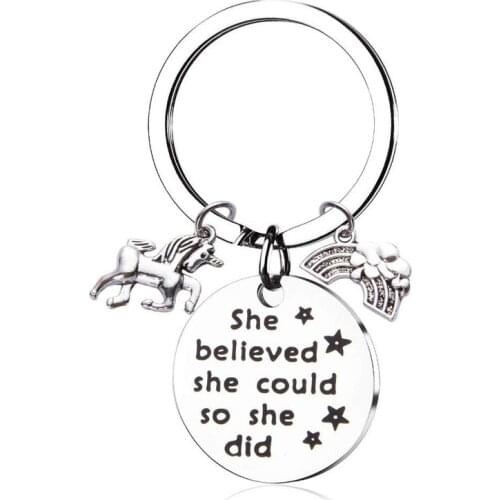 Oeinin Personalized Key Chain She Believed So She Did Keychain Boy/girl Silver Color Keyring Stainless Steel Alloy Accessories