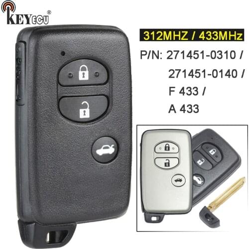 KEYECU 312MHz / 433MHz 271451-0310 / 0140 / F433 / A433 Smart 3 Button Remote Car Key Fob for Toyota Camry Crown Mark X Majesta