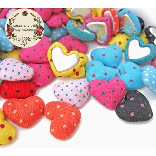 17mm Mix Colors 50pcs Heart Polka-Dot Fabric Covered Button Flatback Decoration Buttons Handmade Scrapbooking DIY,BK1005