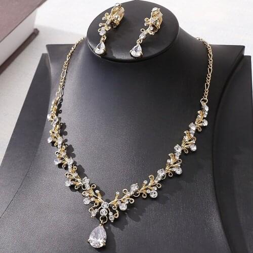 Exquisite Drop-shaped Bridal Jewelry Sets Zircon Necklace Earrings Set Wedding Dress Neckwear 3A CZ Women Jewelry HQ0222