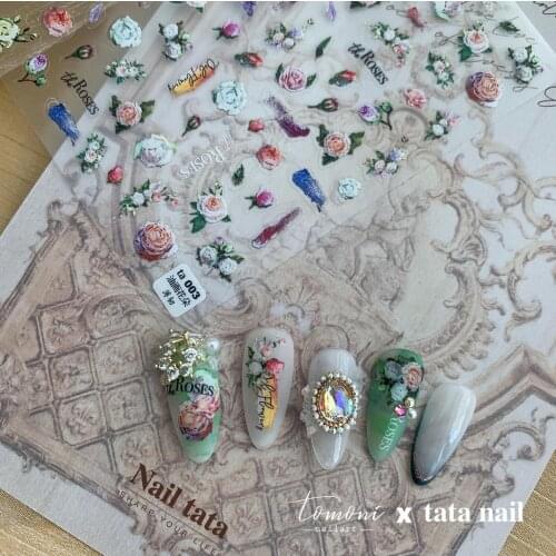 Beautizon Color oil painting flower High Quality 5D Engraved Nail Stickers Nail Art Decorations Nail Decals Design