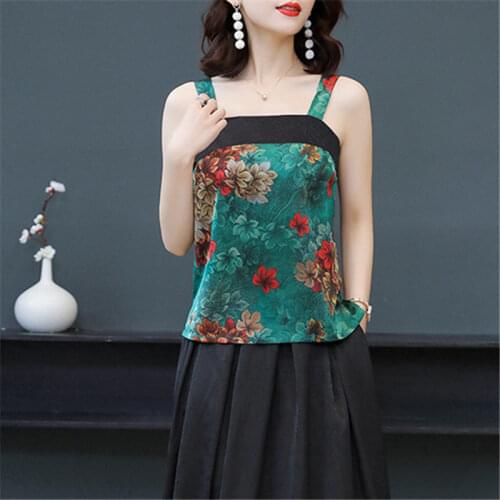 Retro Camisole Tank Top Summer Vest Sleeveless Inner Printed Fashion Chinese Style Hanfu Clothing Women Blusa zh980