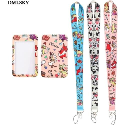 MD111 DMLSKY Kawaii Animal Lanyard Keychain for keys Badge ID Mobile Phone Keyrings Women Men Neck Straps With DIY Card Cover