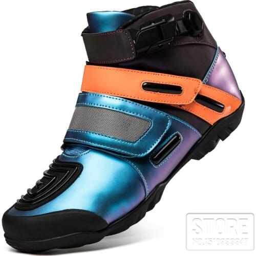 Fashion Motorcycle Boots Men Breathable Motorcycle Shoes 4 Seasons Off-Road Motorcycle Riding Boots Windproof Motorcycle Shoes