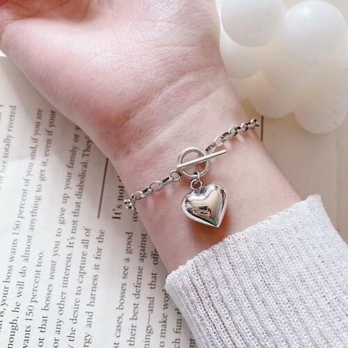 Fashion 925 Sterling Silver Charm Bracelet for Women Couples Handmade Heart Shape Pendant Party Jewelry Accessories sl039