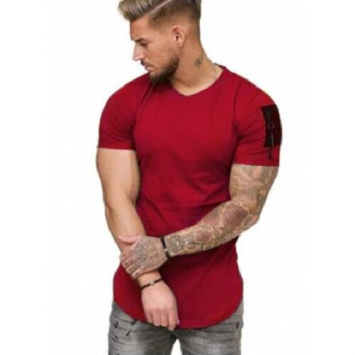 Mens large size foreign trade new style shoulder personality zipper pocket design round neck short sleeve T-shirt