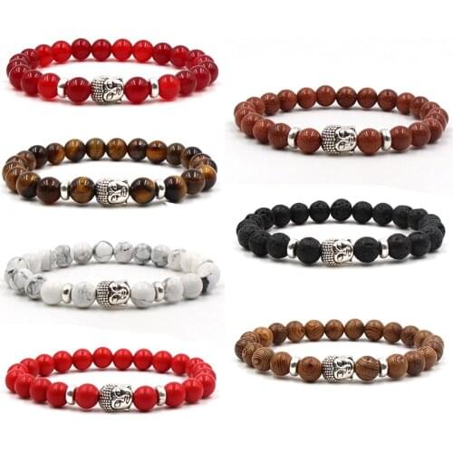 Natural Stone Bracelet Buddha Head Head Bangle Alloy Men and Women Lava Bracelet