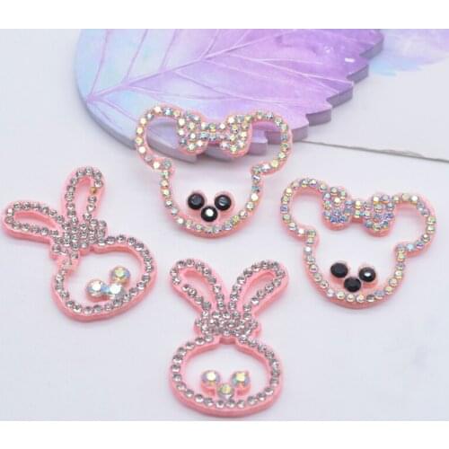 10Pcs/lots 35mm Pink Mouse Head Rabbit Rhinestone Patches Sewing-on Clothing Home Decor Applique Hairband Supplies Material