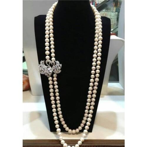 NEW Designed European American styles natural 8-9MM big white baroque pearl swam clisp necklace fashion jewelry
