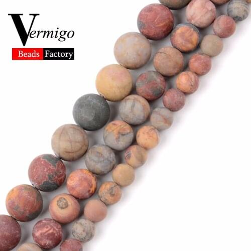 Wholesale Dull Polished Picasso Jaspers Stone Beads Natural Matte Round Beads For Beadwork Jewelry Making Diy Bracelet 15"