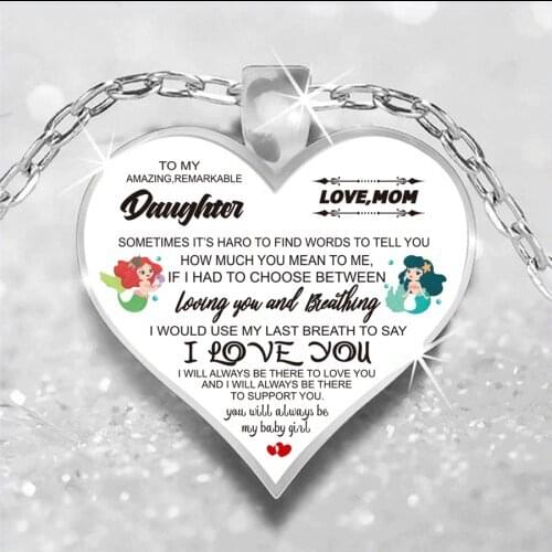 To My Daughter Love Heart Necklace Pendant Chain Necklaces for My Daughter My Wife Women Girls Jewelry Family Love Gifts