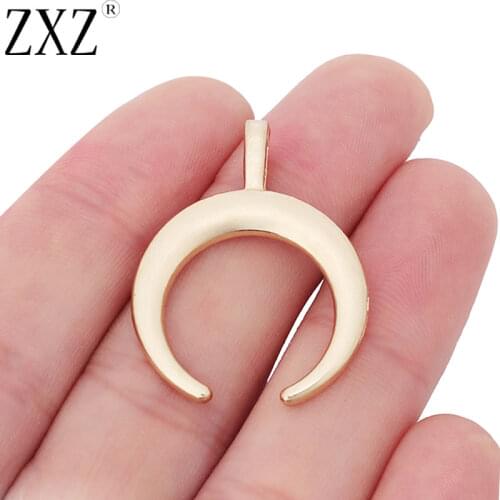 ZXZ 10pcs Gold Tone Crescent Moon Double Horn Charms Pendants for Jewelry Making Findings 33x26mm