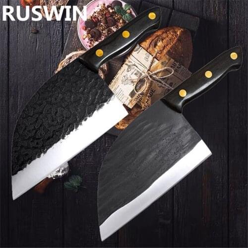 Full Tang Chef Knife Handmade Forged High-carbon Clad Steel Kitchen Knives Cleaver Filleting Slicing Broad Butcher knife sleeves
