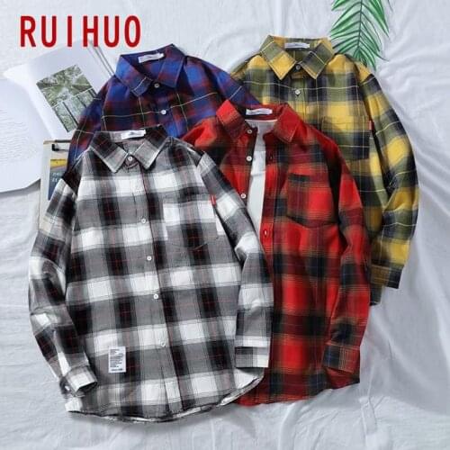 RUIHUO Plaid Men Shirts For Men Clothing Korean Style Men Shirt Long Sleeve Harajuku Plaid Shirt Korean Clothes 3XL 2021 Spring