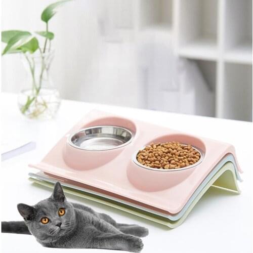 S/Large Size Double Dog Bowl Puppy Cats Pet Feeding Station Stainless Steel Food Water Bowls Feeder Solution for for Dogs Cats