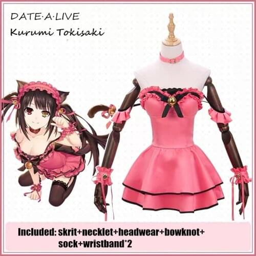 Anime DATE A LIVE Kurumi Tokisaki Cat Sexy Uniform/Sleepwear Cosplay Costume Full Set Women Halloween Free shipping 2019 New