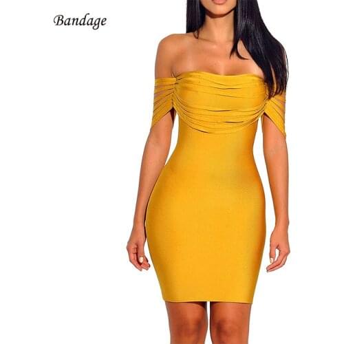 Sexy Off Shoulder Dress Tassels Bodycon Party Night Club Bandage Vestidos New Strapless Fashion Women Mini Fringe Dresses Yellow