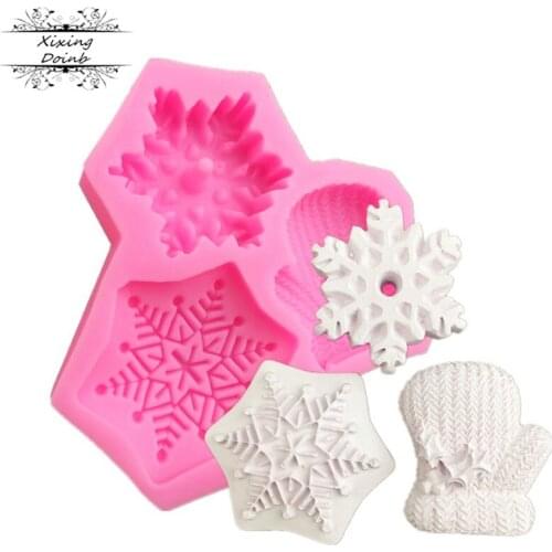 Snow shape Christmas gloves wool texture chocolate candy 3D silicone mold cake decoration baking tool soap mold kitchen supplies