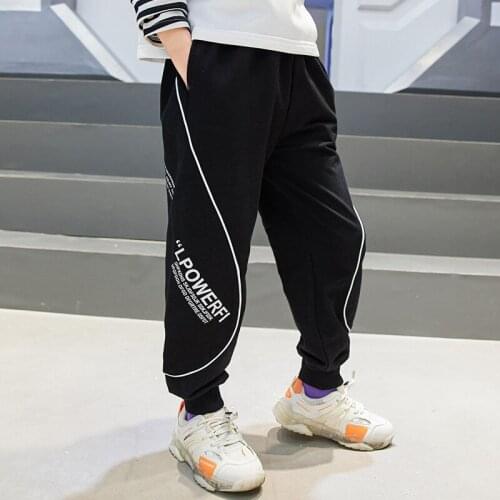 Boys' Sweatpants Pure Cotton Black Trousers Casual Pants Spring And Autumn Fashion Letter Trousers Loose Pants 5 - 14 Years Old