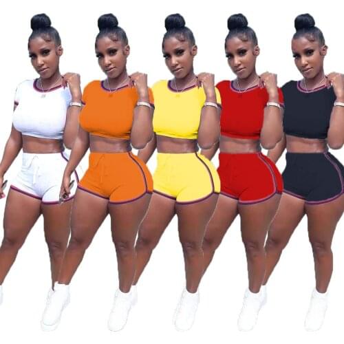 Adogirl Tracksuit Women 2 Piece Set Fitness Crop Top Hot Biker Shorts Side Stripe Sporty Jogger Suit Solid Active Co Ord Outfits