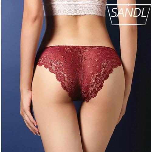 SANDL Underwear Women Sexy Lace Panties Cotton Low-Rise Big Size Briefs Female Underpants Elastic Hollow Translucent Lingerie