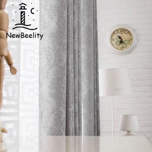 Window Curtain Tulle Living Room Bedroom Balcony Curtain Pattern Imitation Linen Embossed Cloth Luxury Material Custom Size Grey