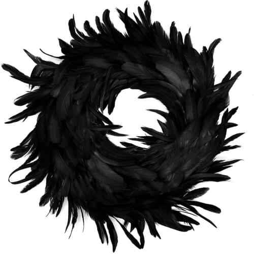 Halloween Wreath Natural Plumes Wreath Spooky Scene Halloween Decorations Props 35cm Fluffy Feather Halloween Door Pendant