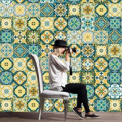 Yellow Baroque 3d Wall Tile Sticker Kitchen Furniture Washroom Mural Waterproof Diy Room Decor Pvc Wallpaper Waistline Limited