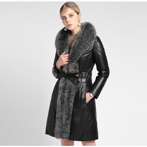 Sheepskin Genuine Leather Jacket Women Fox Fur Collar Real Leater Jacket Duck Down Winter Coat Women Chaqueta Mujer 2101 YY1068