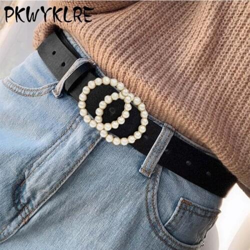Ladies belt luxury design pearl inlay high quality belt famous brand fashion wild jeans dress waist luxury decoration belt