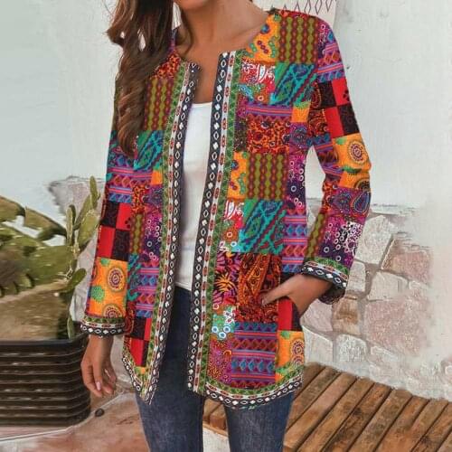 2021 Autumn Vintage Female Cardigan Loose Streetwear Open Stitch Jacket Printing Ethnic Long Sleeve cardigan Women coat L-6XL