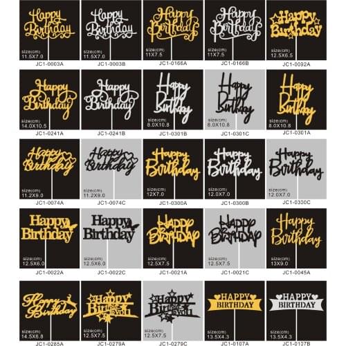 10pcs Cake topper Happy birthday black and white gold creative glitter plug-in multiple happy birthday cupcake toppers