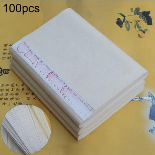 100Pcs Chinese Painting Calligraphy Drawing Half-Raw Rice Xuan Paper Stationery Ink Not Spread Fast Drawing Material