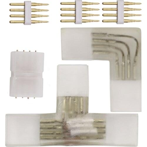 4 pin L T shape RGB Corner connector middle With Copper needle connector for 110V 220V LED Strip 5050 3528 RGB Connector