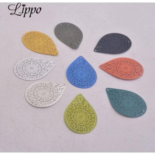 50pcs AC3894 16*24mm Water drop Silver Color Charms Yellow Black Charm Metal Jewelry Filigree Earrings Findings