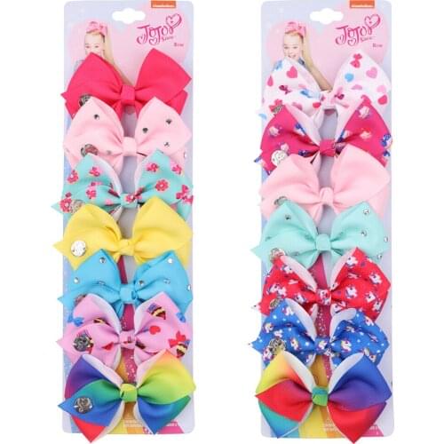7Pcs/Set JoJo Bows Jojo Siwa Rainbow Printed Ribbon Bows For Girls Hair Clips Boutique Hairpins Barrettes Kids Hair Accessories