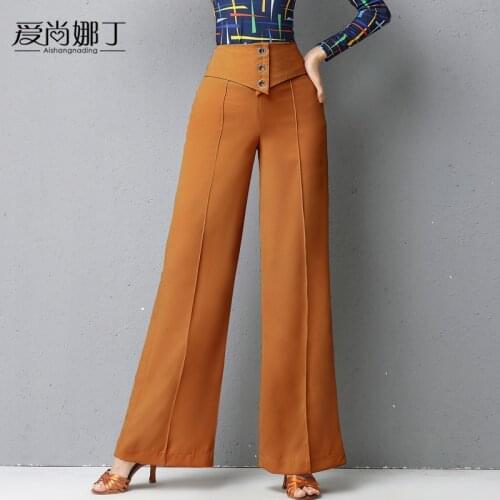 2021NEW Latin Dance Pants Womens high waist thin national standard modern dance wide leg pants