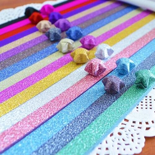 New 20Pcs DIY Handmade Folding Origami Lucky Star Paper Stars Paper Stripe Glitter Decorative Randomd Color Paper #259129