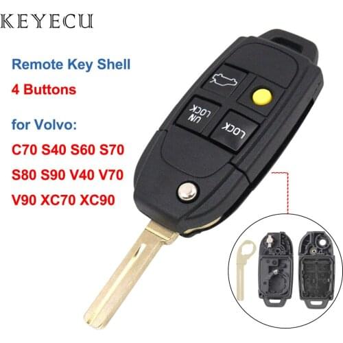 Keyecu Shell Only Remote Car Key Case Housing Cover 4 Button Replacement for Volvo C70 S40 S60 S70 S80 S90 V40 V70 V90 XC70 XC90