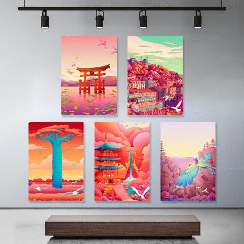 Home Decor Fantasy Canvas Wall Art Beautiful Landscape Painting Pictures Aesthetic Printing Modular Frame Poster For Living Room
