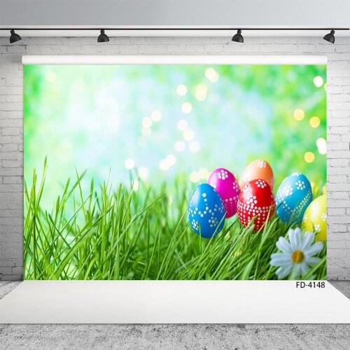 Dreamy Bokeh Spring Green Grass Easter Eggs Child Photography Background Baby Shower Photo Backdrop Studio Prop Photophone Decor