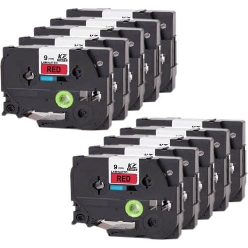 EQUIPTER 10Pcs Laminated Label Tapes 9mm*8m Black on Red tz421 tz 421 Tze-421 tz-421 tze421 Compatible for Brother