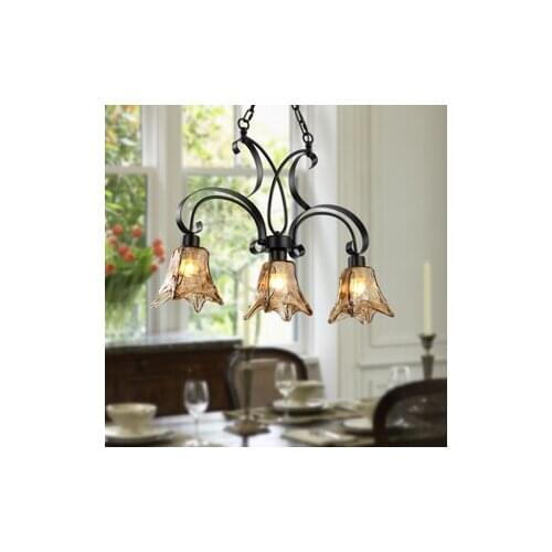Europ wrought iron pendant light chain hoist dining-room bedroom glass hanging lighting