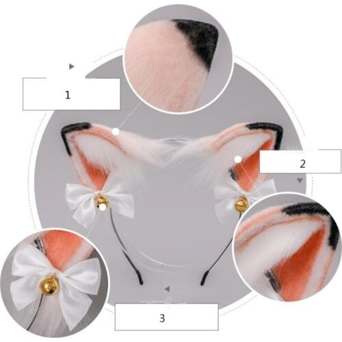 F3MD Japanese Lolita Faur Fur Kitten Ears Headband Anime Sweet Bowknot Bell Animal Hair Hoop Cosplay Party Hair Accessories