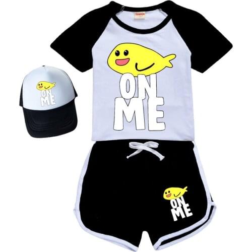 Summer Boys Fish On Me T-shirt 3D Cartoon Printed Pullovers Leisure Fashion Children Kids Girls Sports T Shirts + Pants Outfits
