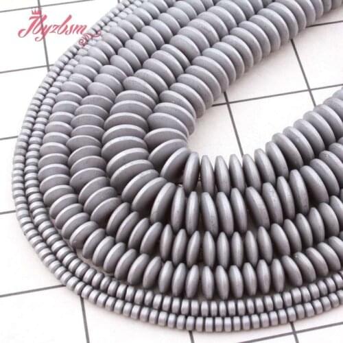 Natural Hematite Frost Silver Heishi 2x4/3x6/3x8mm Stone Beads Loose For Jewelry Making Women DIY Necklace Bracelet Strand 15"